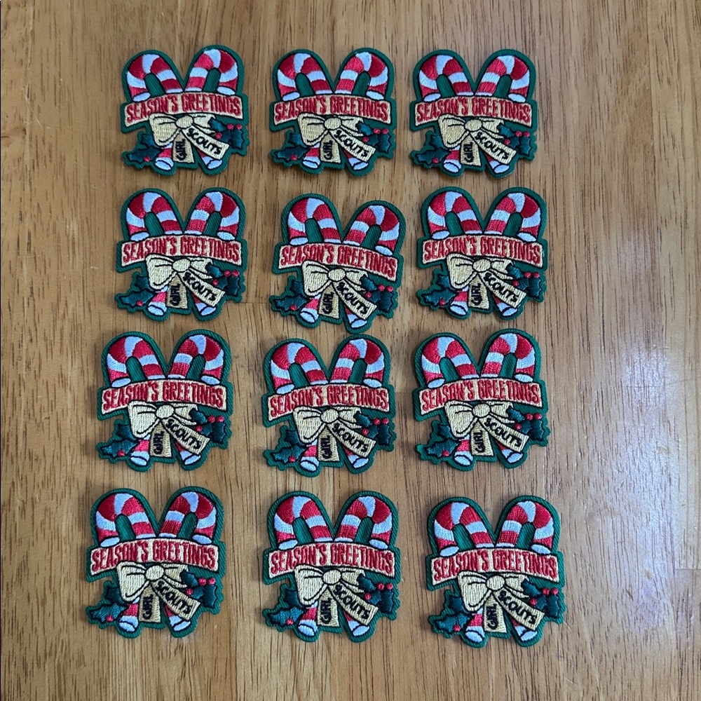 NWT 💚 12 Girl Scout season’s Greetings Candy Cane Sew On Patches GSUSA
